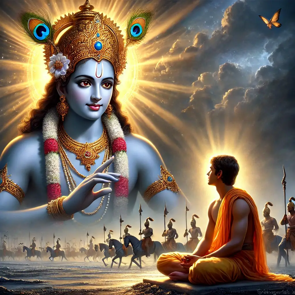 On Kurukshetra, Krishna teaches Buddhi Yog to Arjun, showing how disciplined intellect leads to mental mastery and freedom from karma.