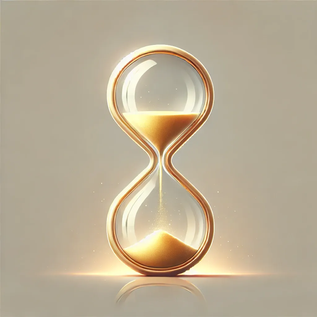 Minimalist hourglass with golden sand flowing down, symbolizing the passage of time and life’s impermanence, aligned with Bhagavad Gita verse 11.32.