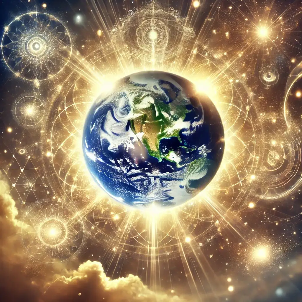 "Spiritual image of Earth glowing with sacred light, representing the essence of Om Namo Bhagavate Vasudevaya — honoring the indwelling Supreme Soul present in all beings."