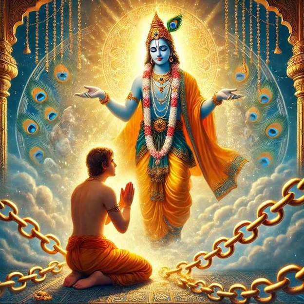 A person kneeling down to a person in a gold robe.