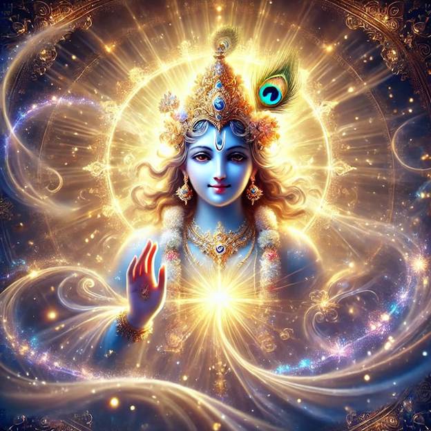 A painting of God with a light shining on it.