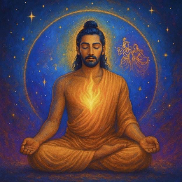 A person meditating in a meditation pose. 