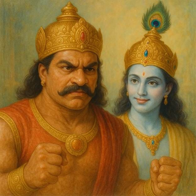 A painting of Duryodhan and Shree Krishna.