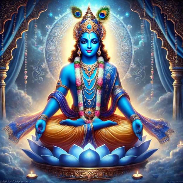 A beautiful image of Lord potraying his divine qualities sitting on a lotus flower.