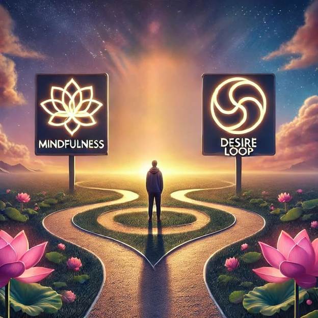 A person standing on a path with signs on it.