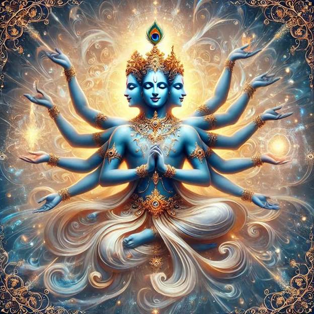 A painting of God with many hands.