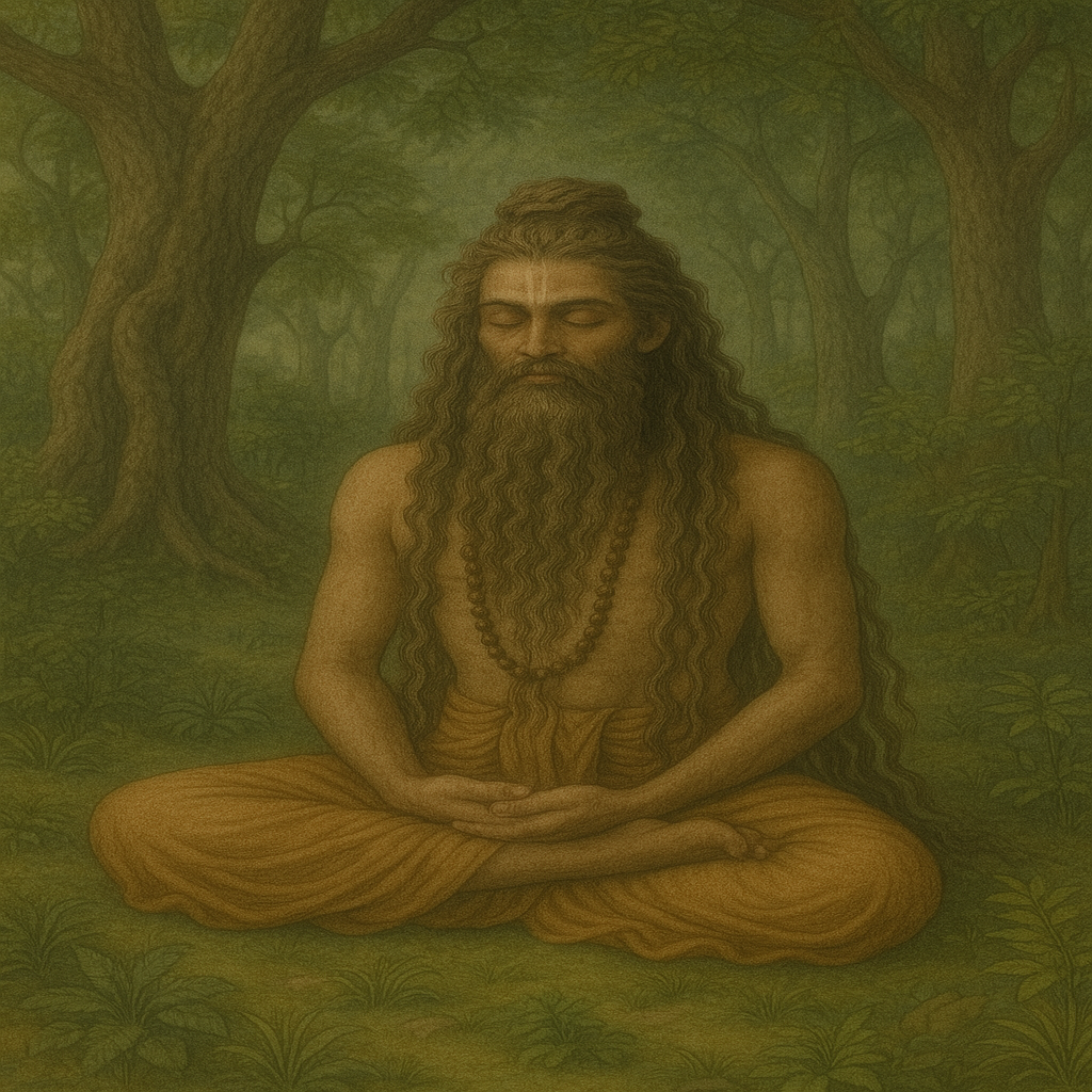 Sage Shukadev in forest seated in Nirvikalp Samadhi, untouched by the world.