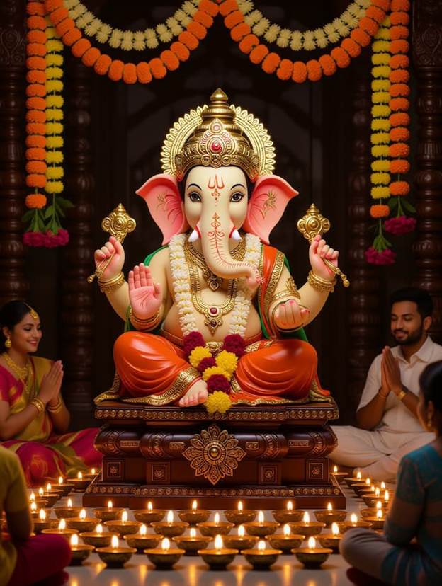 A statue of an elephant with candles

AI-generated content may be incorrect.