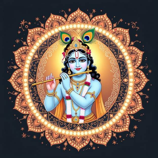 A painting of a god with a flute in a circle

AI-generated content may be incorrect.