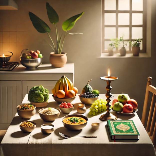 A table with food on it.