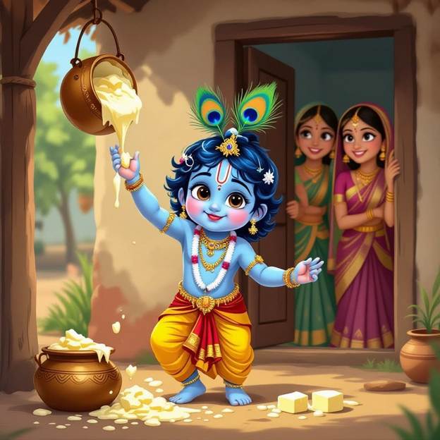 A cartoon of a child with blue hair and peacock feathers
AI-generated content may be incorrect.