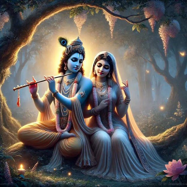 A painting of a couple of people sitting in a forest
AI-generated content may be incorrect.