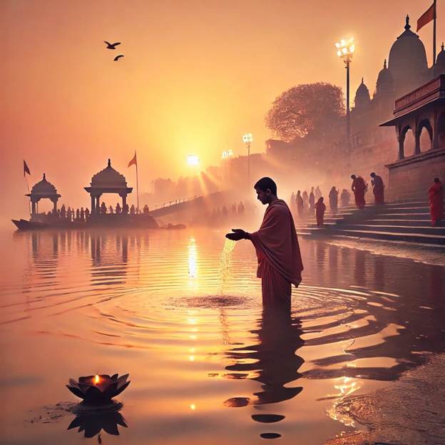 A person standing in water with a candle in it
AI-generated content may be incorrect.