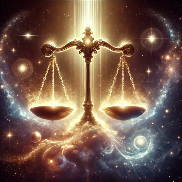 A gold scale with a light beam in the middle of it
AI-generated content may be incorrect.