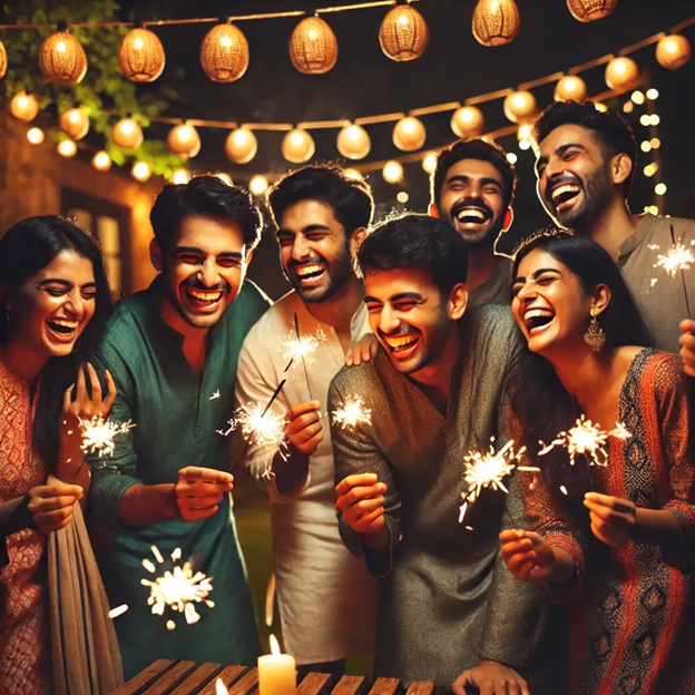 A group of people laughing and holding sparklers

AI-generated content may be incorrect.