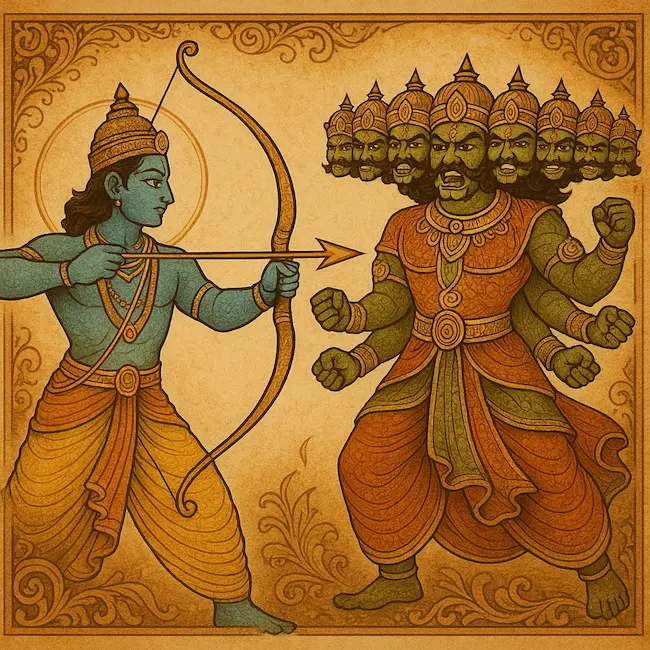 A painting of a person shooting a bow and arrow with many heads of gods

AI-generated content may be incorrect.