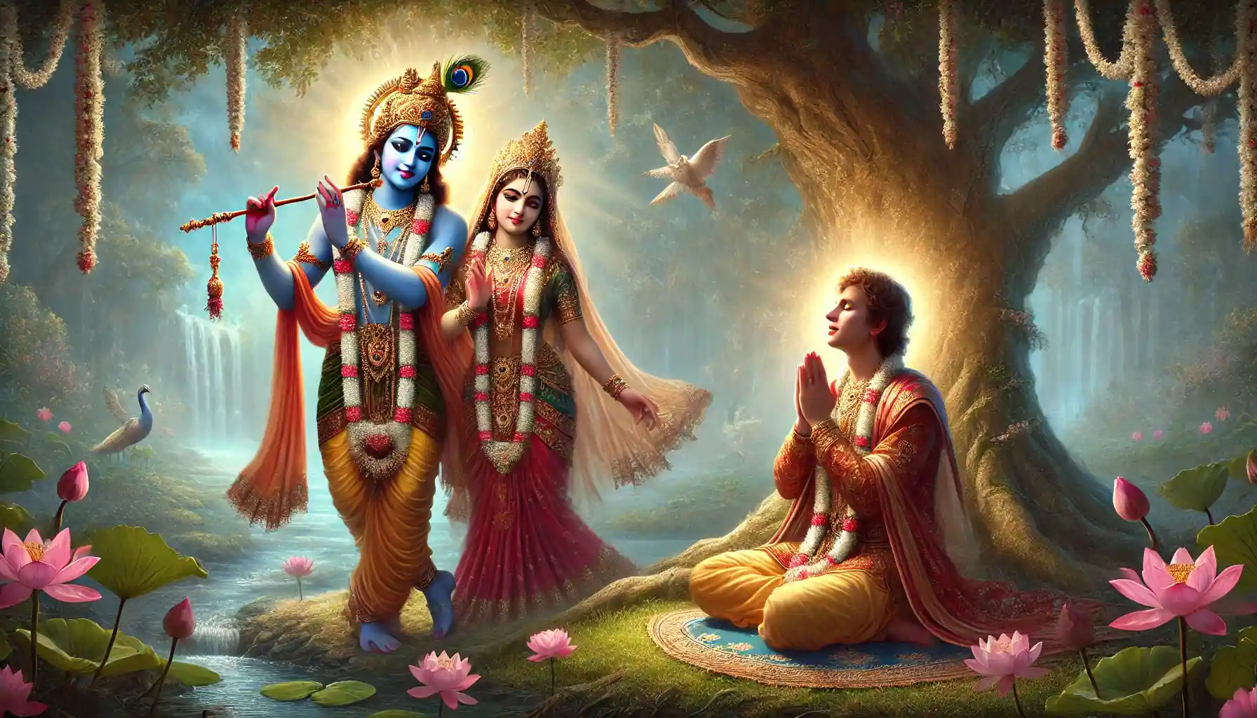 A devotee praying to Radhe Krishna for soul purification