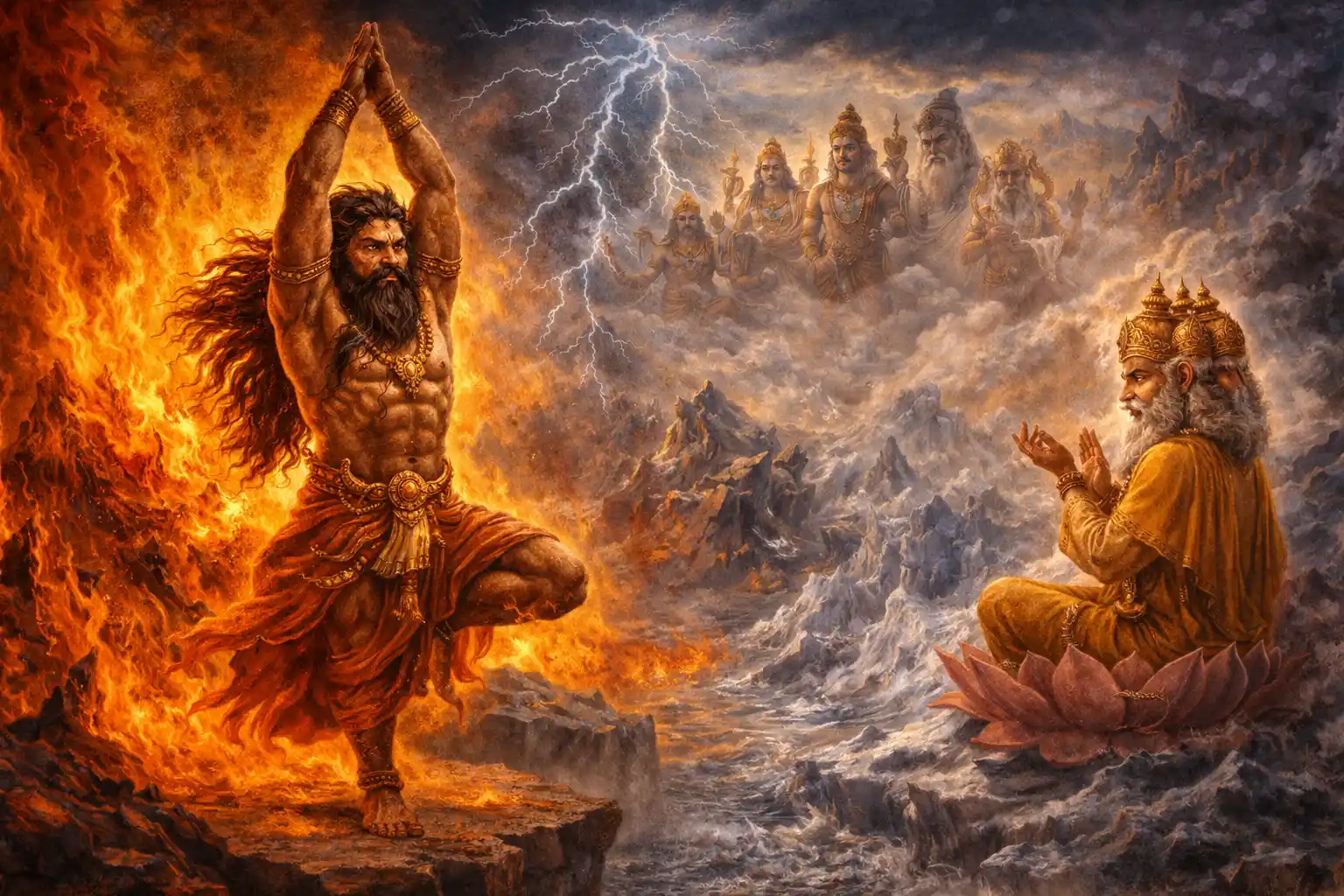 Hiranyakashipu’s fierce penance driven by vengeance and ambition