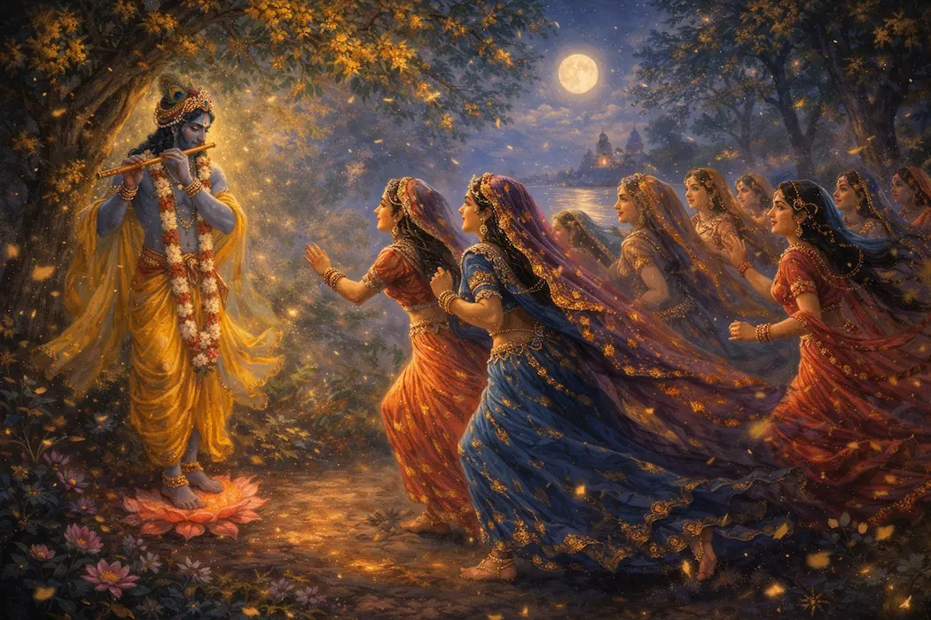 Braj Gopis running toward Krishna in pure devotion