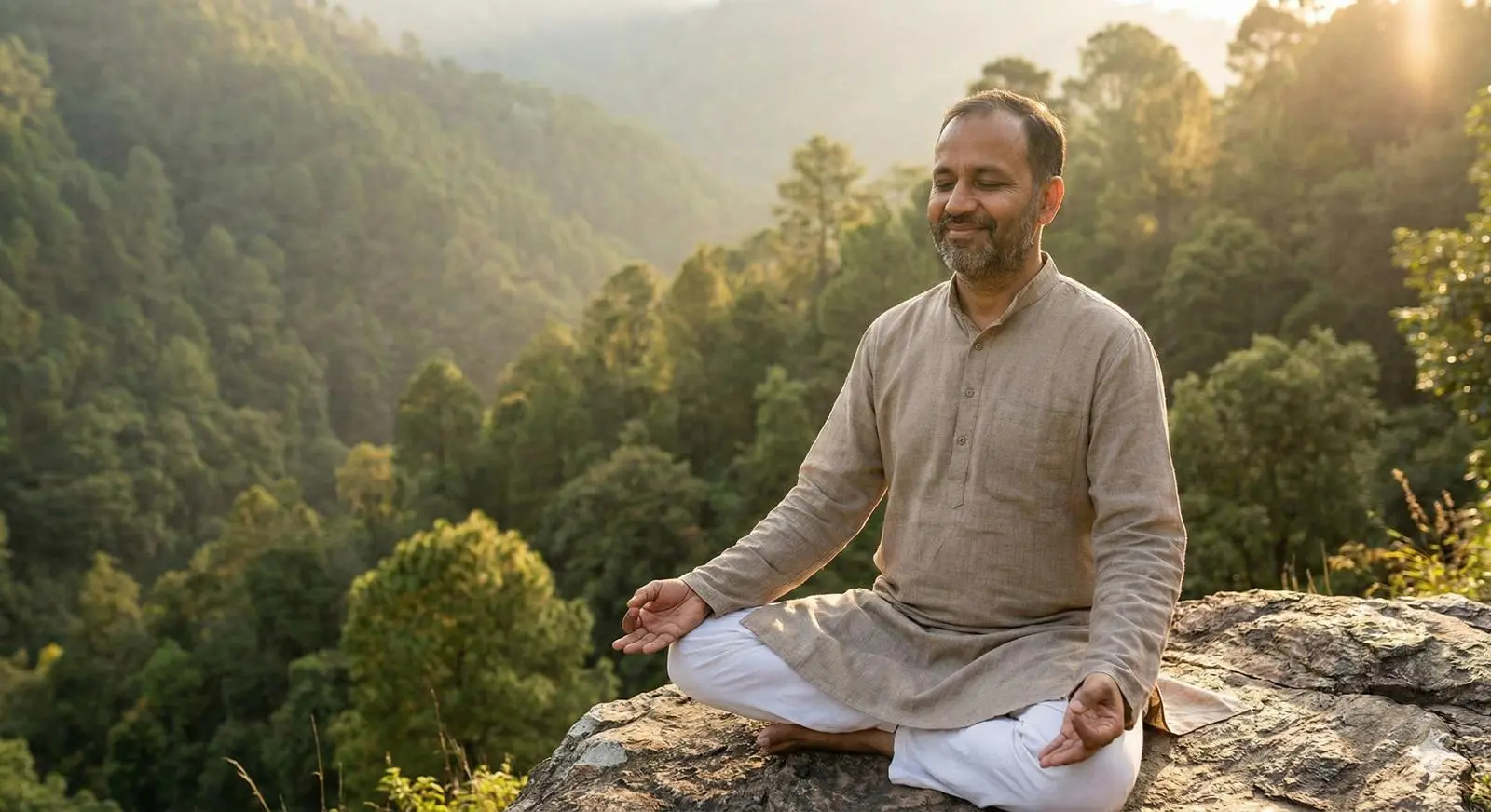 A person meditating in nature