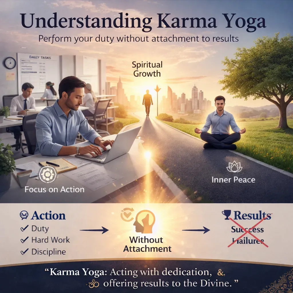 Understanding Karma Yoga: Perform your duty with dedication while remaining detached from the results. ✨