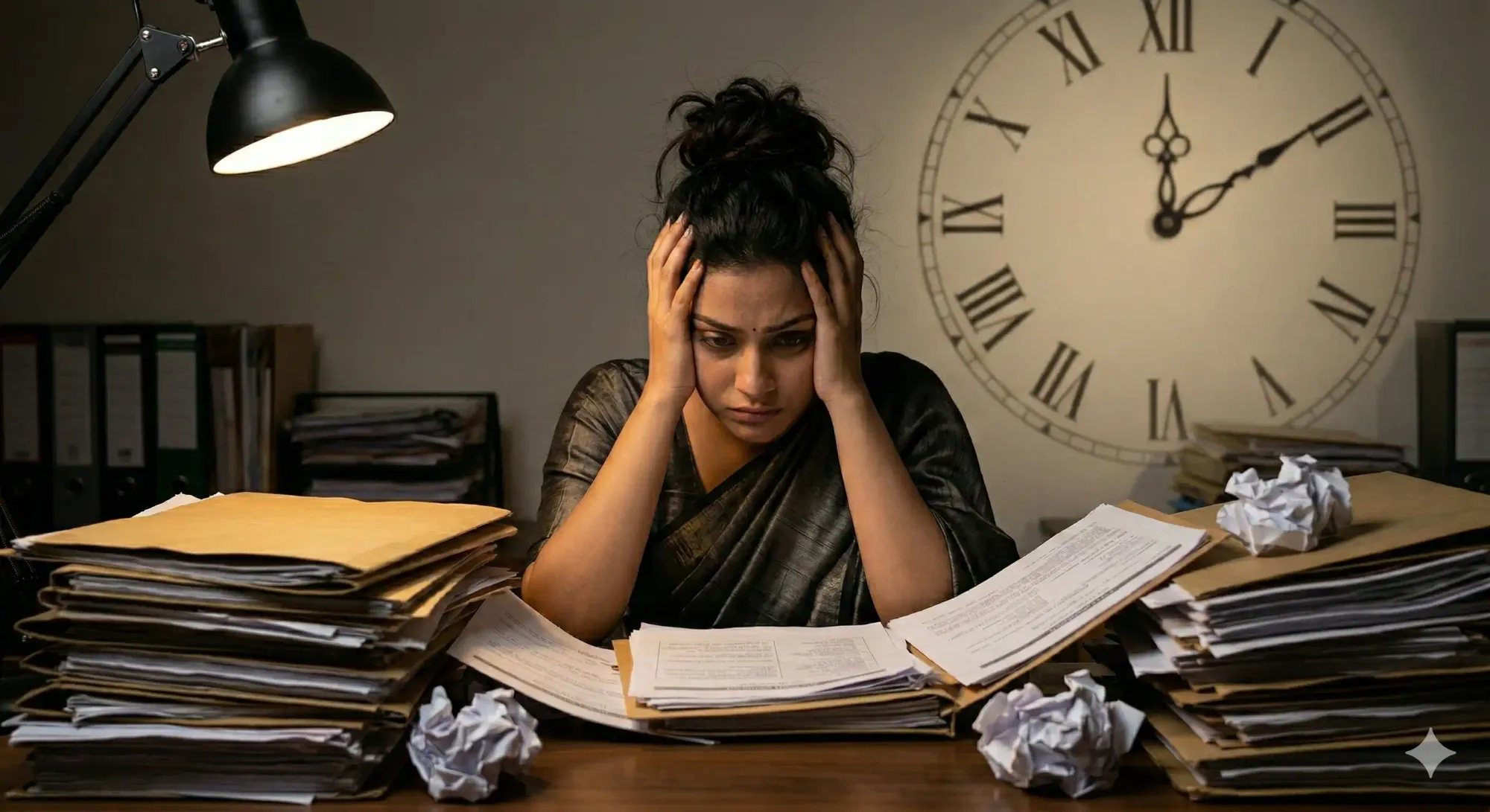 A woman feeling overwhelmed by her duties