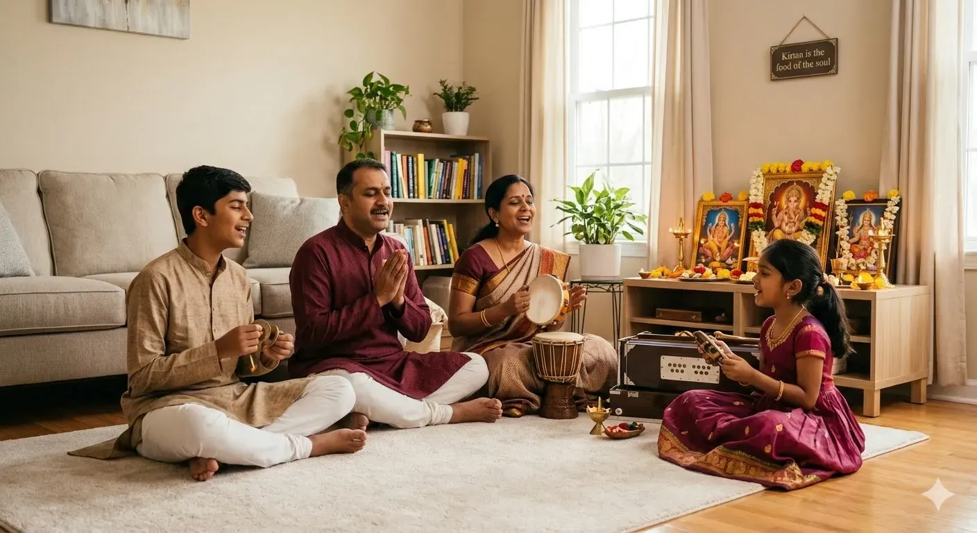 A family performing Sankirtan at home. 