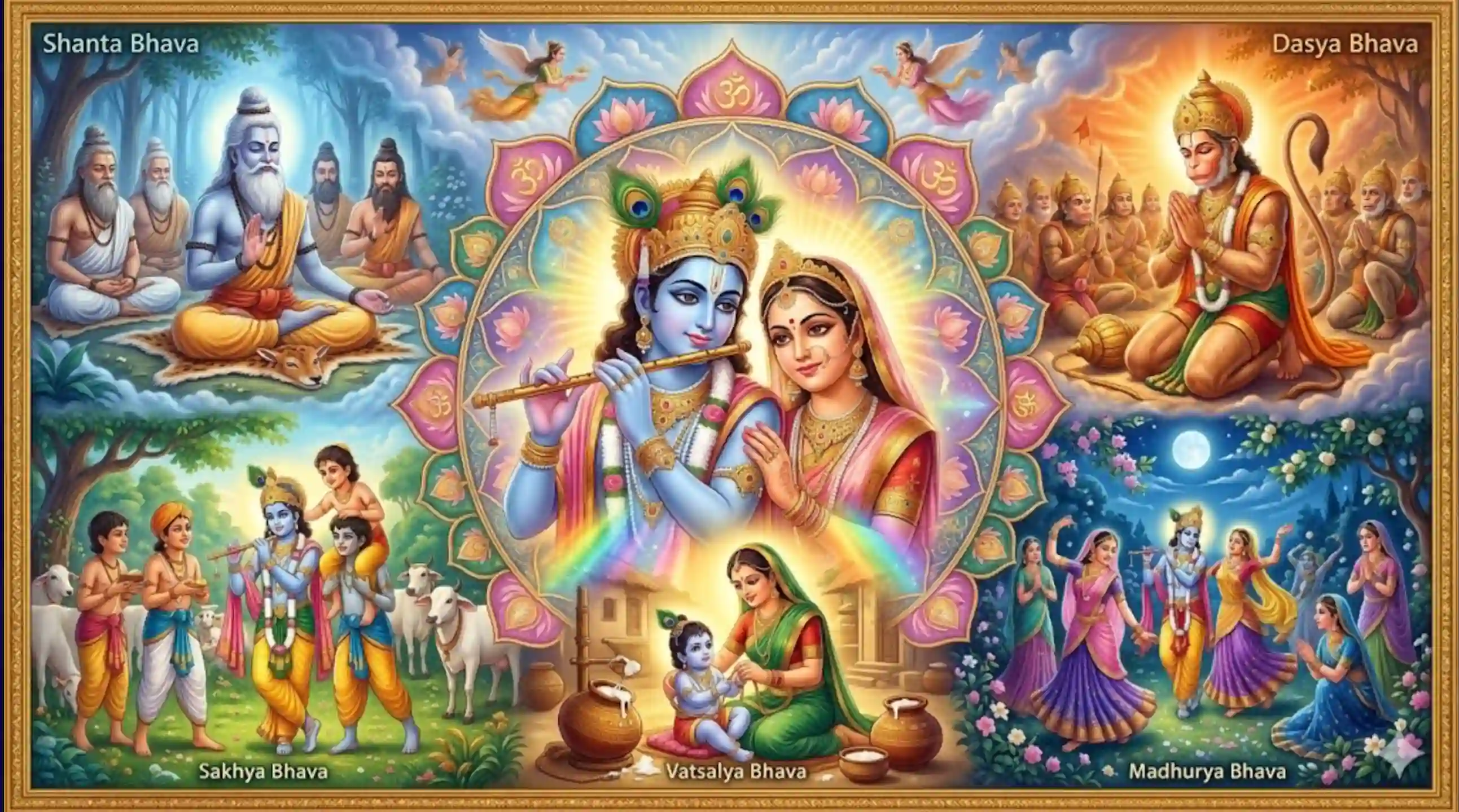 A spilt image displaying Five Primary Relationships (Bhavas) of Soul and Shri Krishna