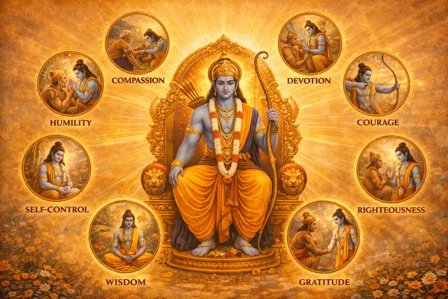 Truth, C             CTruth, Compassion, Courage, Humility — the Timeless Virtues that make Rama Maryada Purushottam.