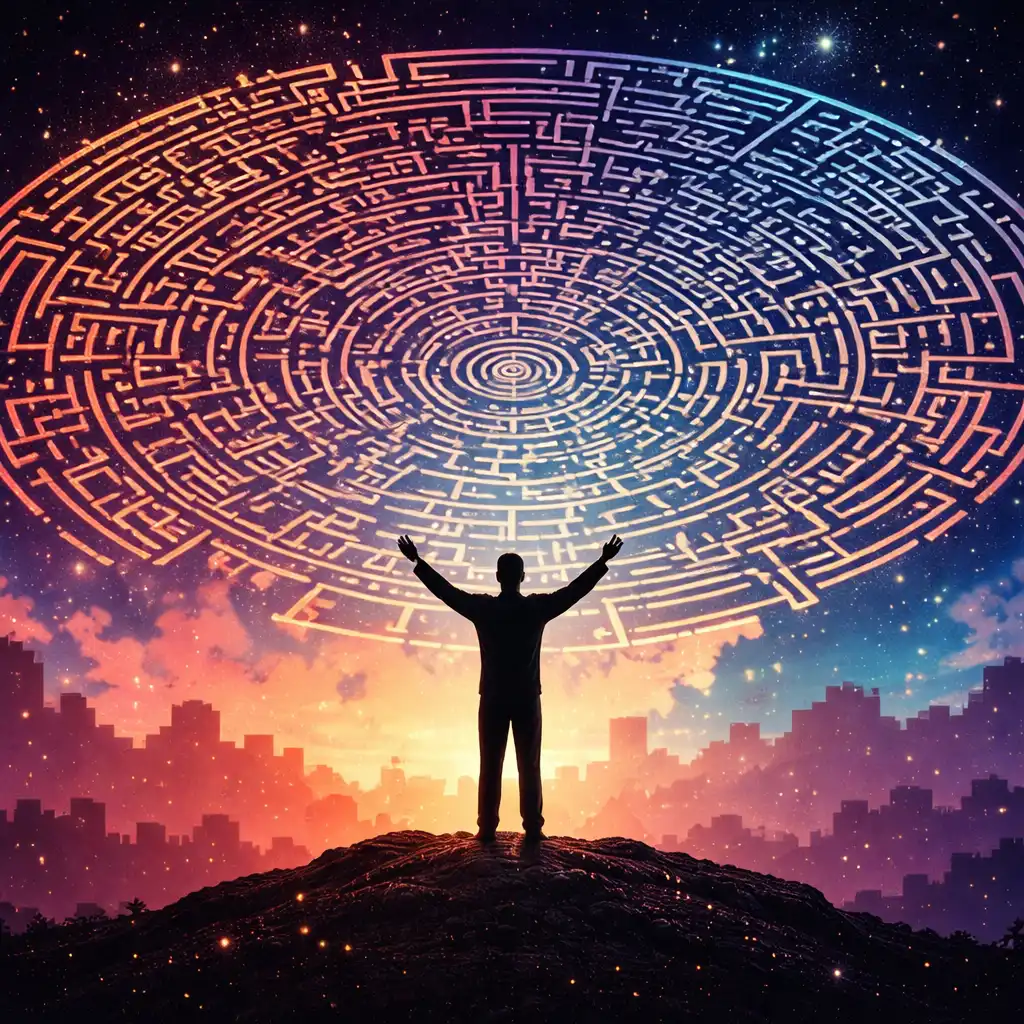 Person looking at vast universe symbolizing limits of human knowledge and faith
