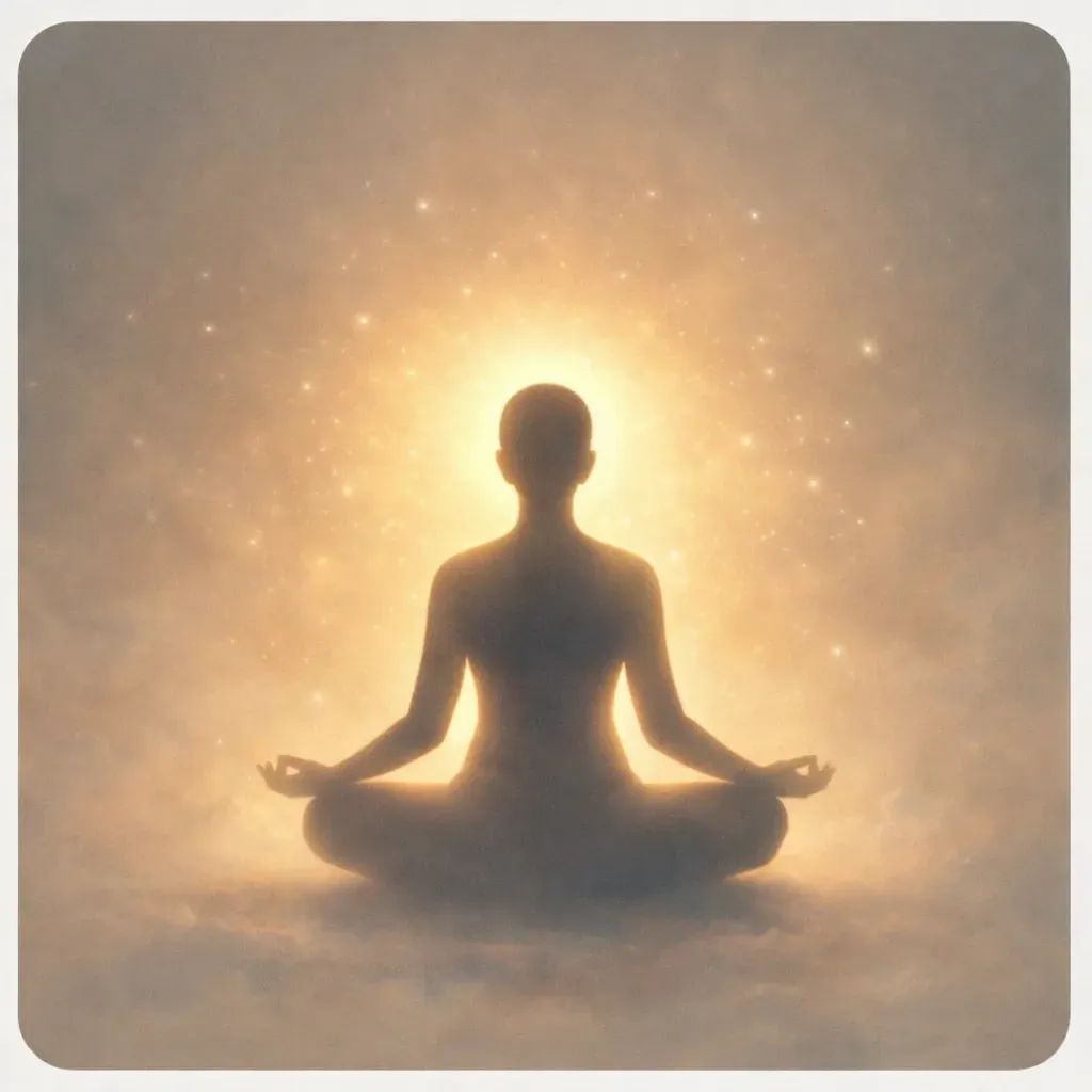 Minimal meditation figure with soft light representing inner peace
