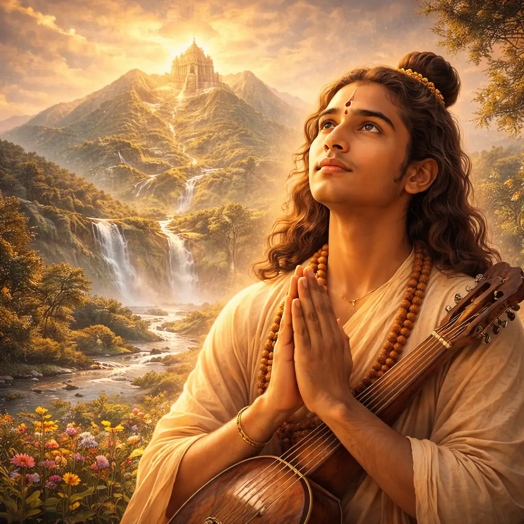  Young Annamacharya looking toward sacred hills in devotional yearning