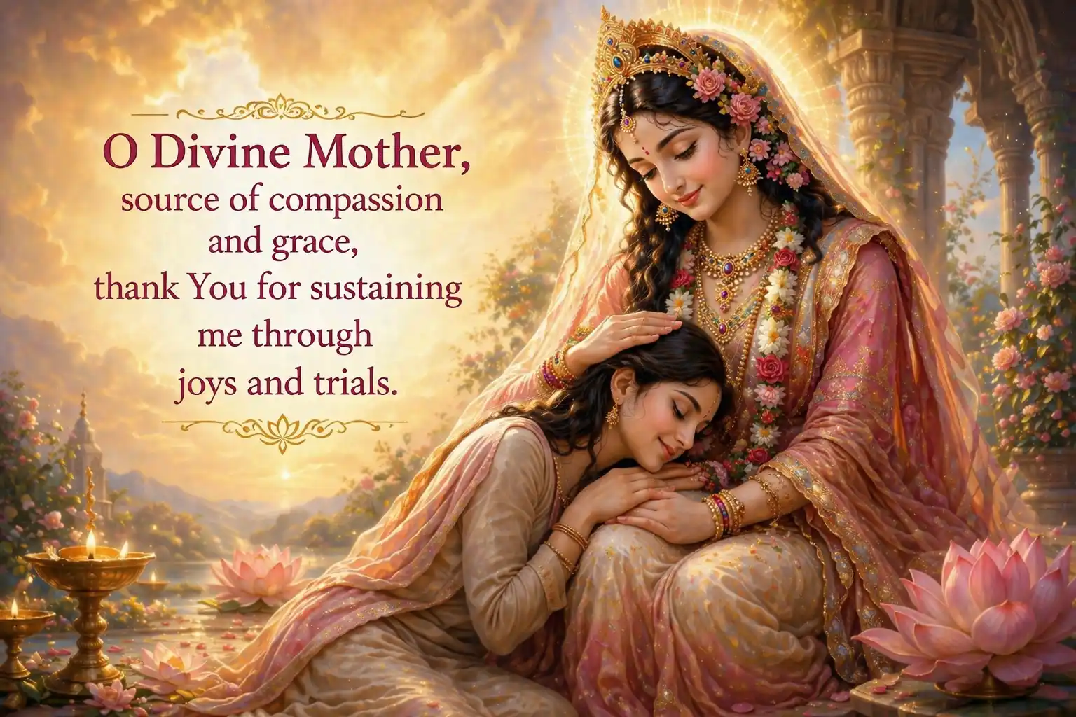 O Divine Mother, source of compassion and grace, thank You for sustaining me through joys and trials.