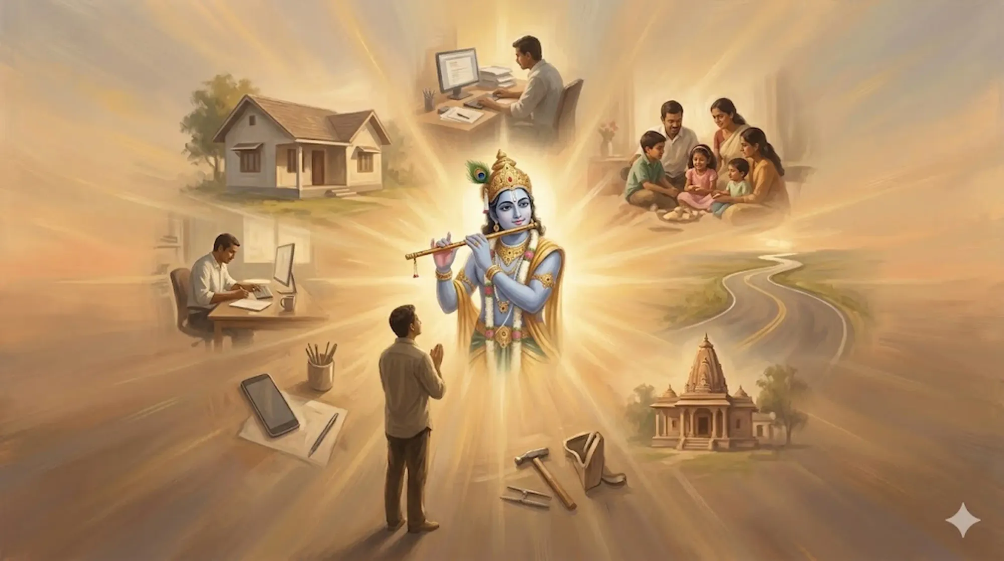 Person doing all his activities with God in epicenter, symbolizing spiritual transformation and surrender.