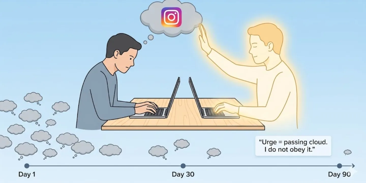 A man ignores social media distractions over a 90-day timeline to achieve mental clarity.
