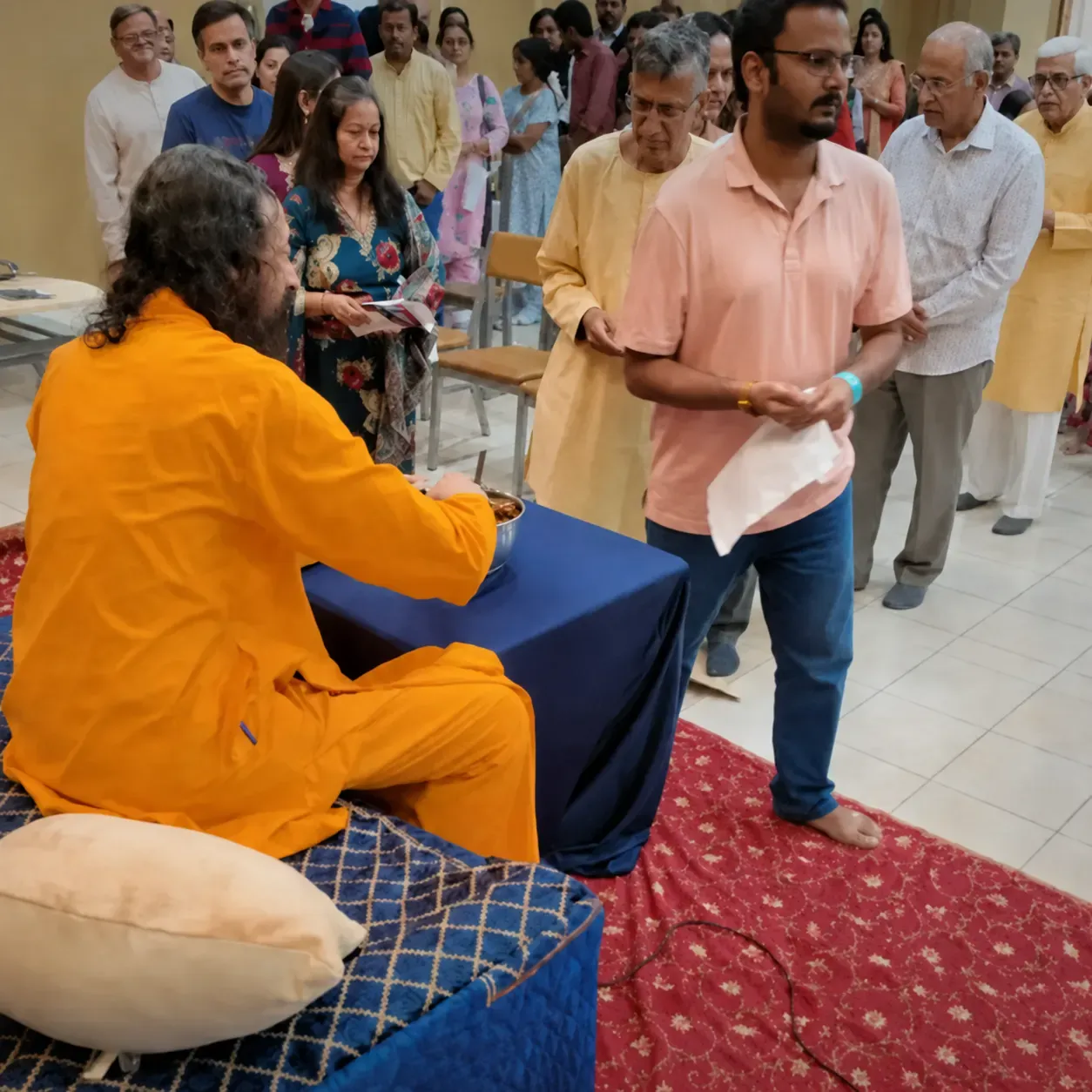 Devotees receive blessings from Swami Mukundananda during the Phoenix Life Transformation Program 2026.