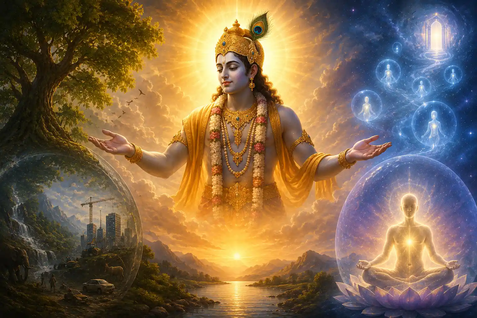 Shree Krishna is the Supreme Reality beyond both the changing material world and the eternal individual soul.