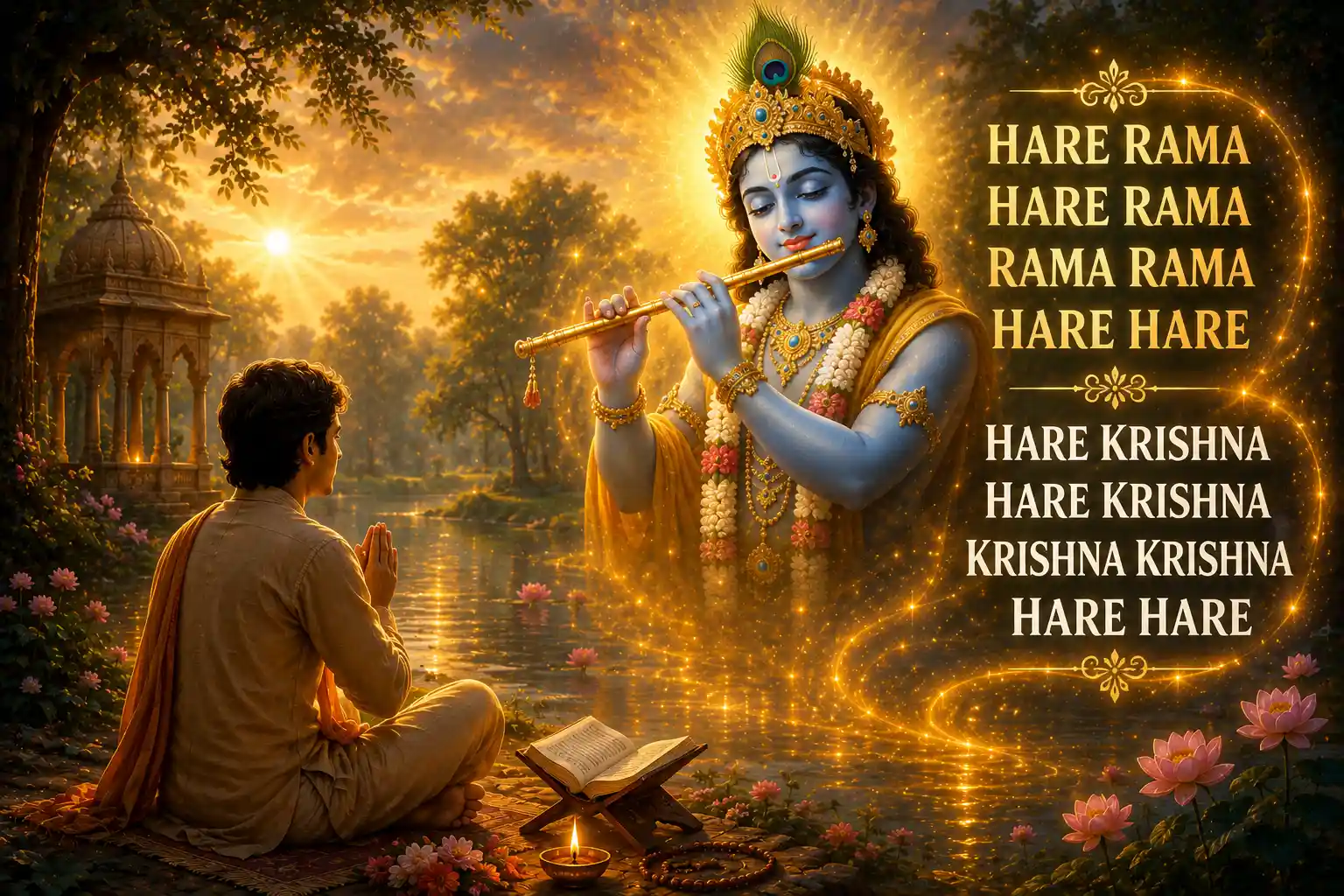 A devotee remembers God's names with loving devotion