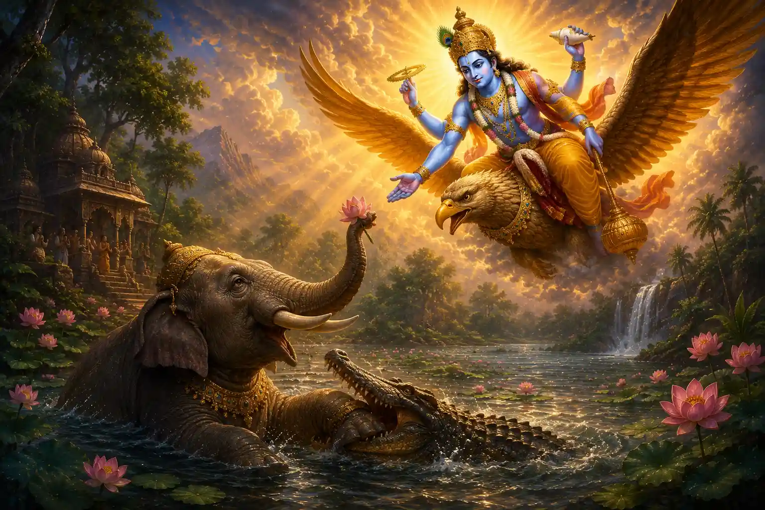 The epitome of surrender: Gajendra calling to the Lord from the jaws of a crocodile