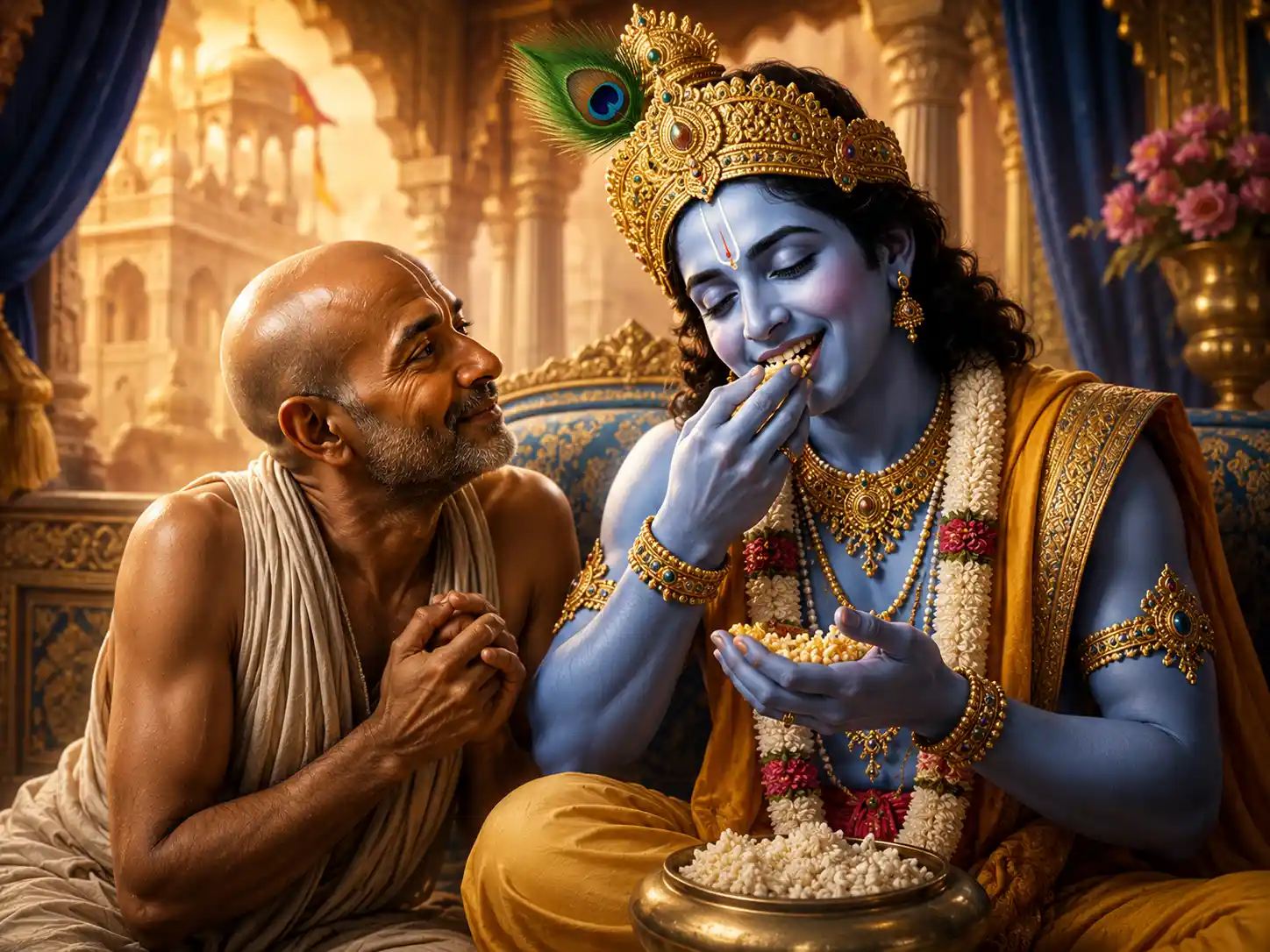 Overwhelmed With Love, Krishna Relishes Sudama’s Dry Rice