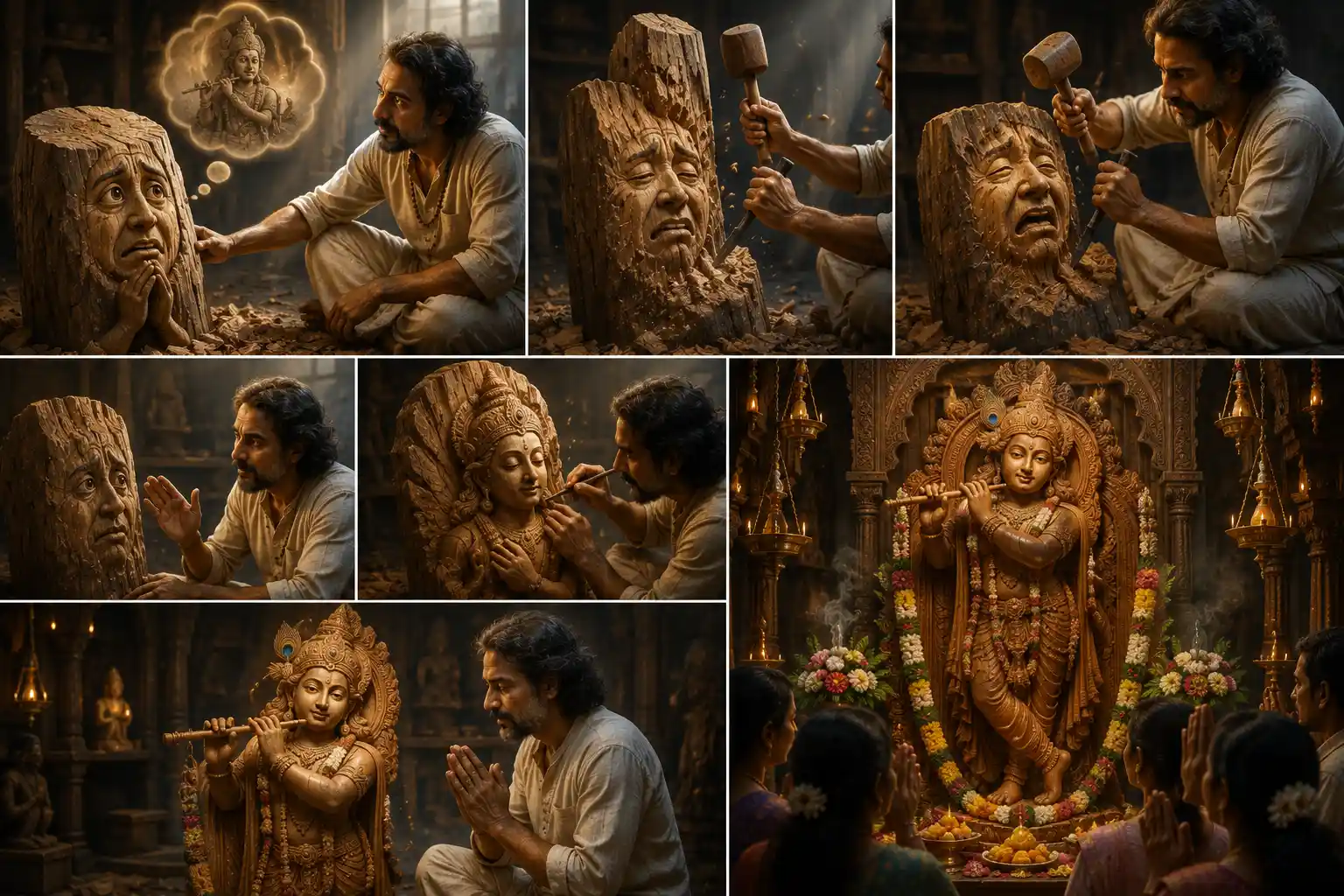 The block of wood that was transformed by the sculptor: a touching allegory that beautifully illustrates how God transforms the lives of His devotees. 
