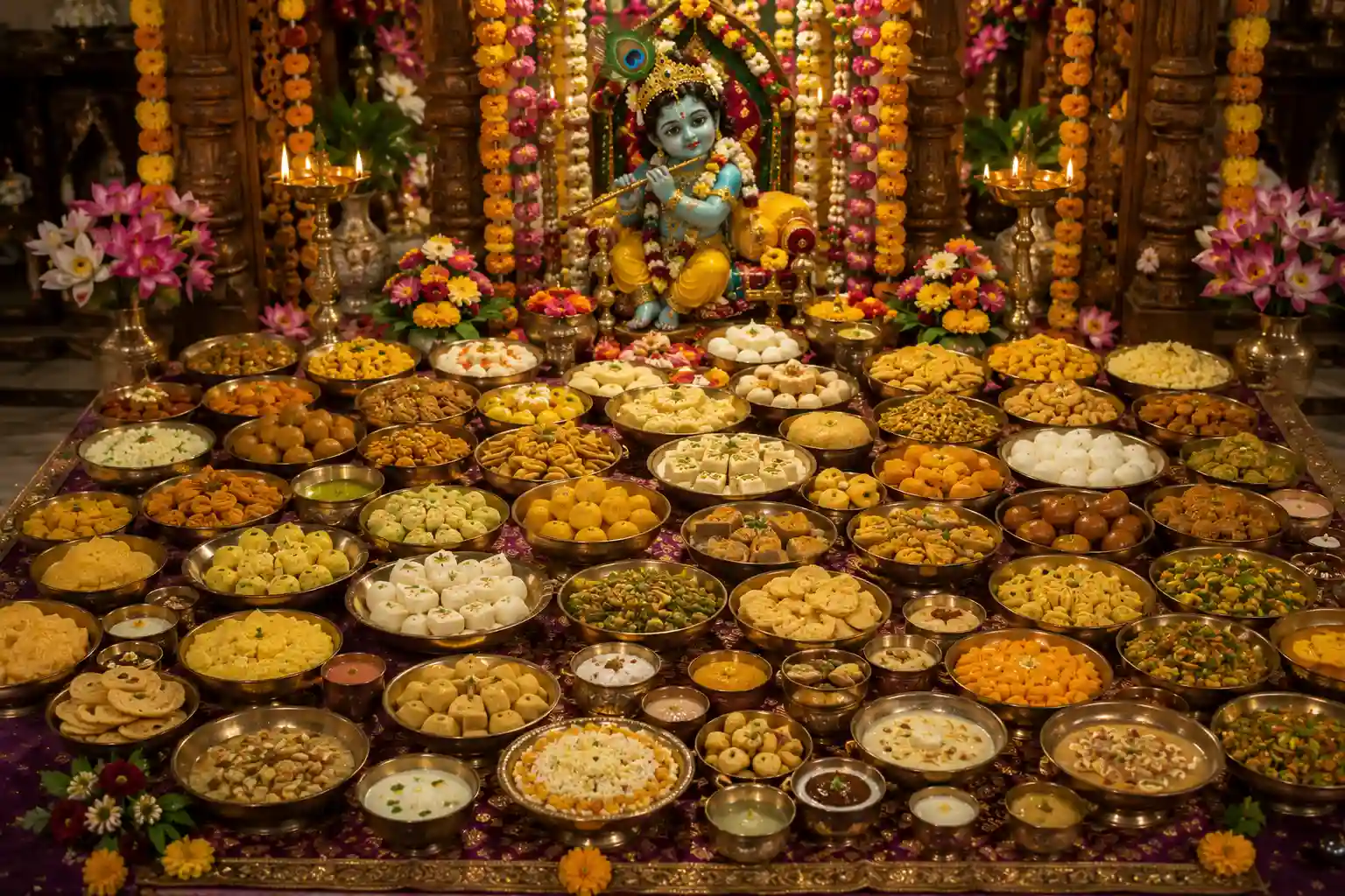 Chhappan bhog: a feast of 56 different food items, to offer to Shree Krishna