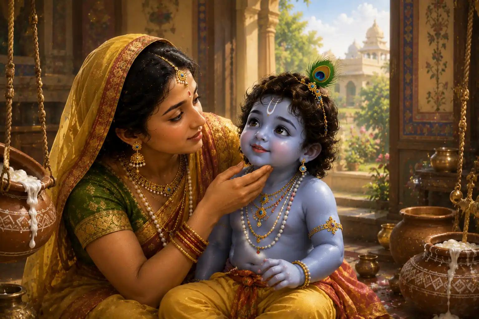 Mother Yashoda and Shree Krishna in a loving exchange
