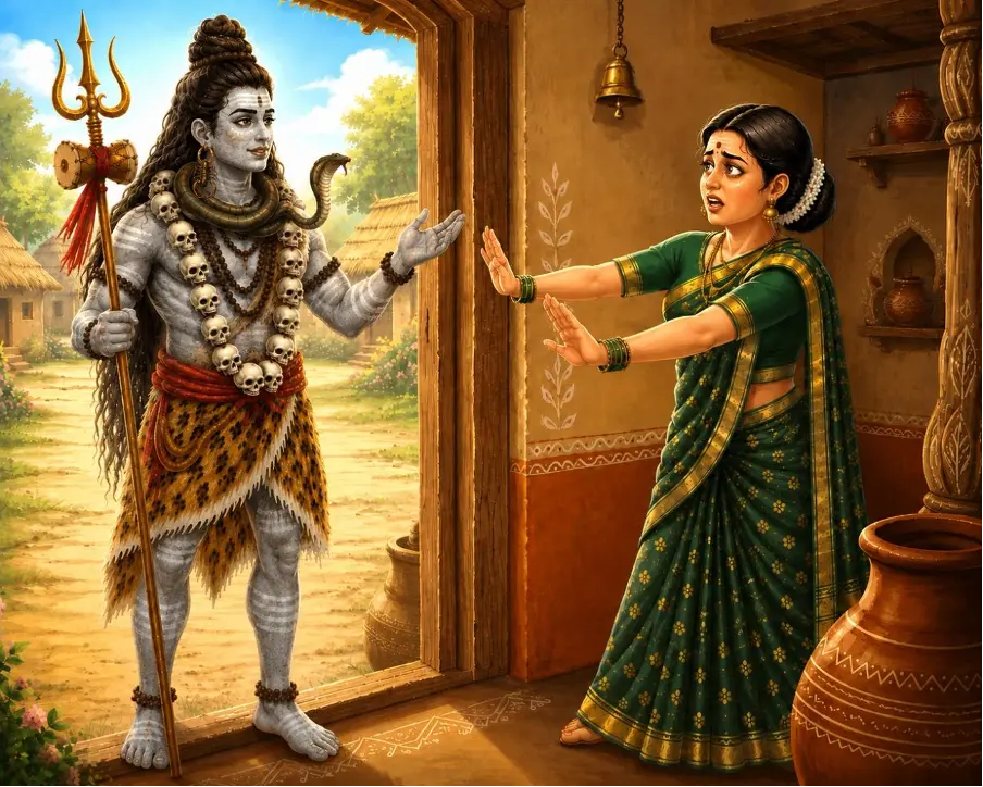 Shankar Ji arrives in Braj for baby Krishna’s darshan, but Yashoda, startled by His uncanny appearance, turns Him away