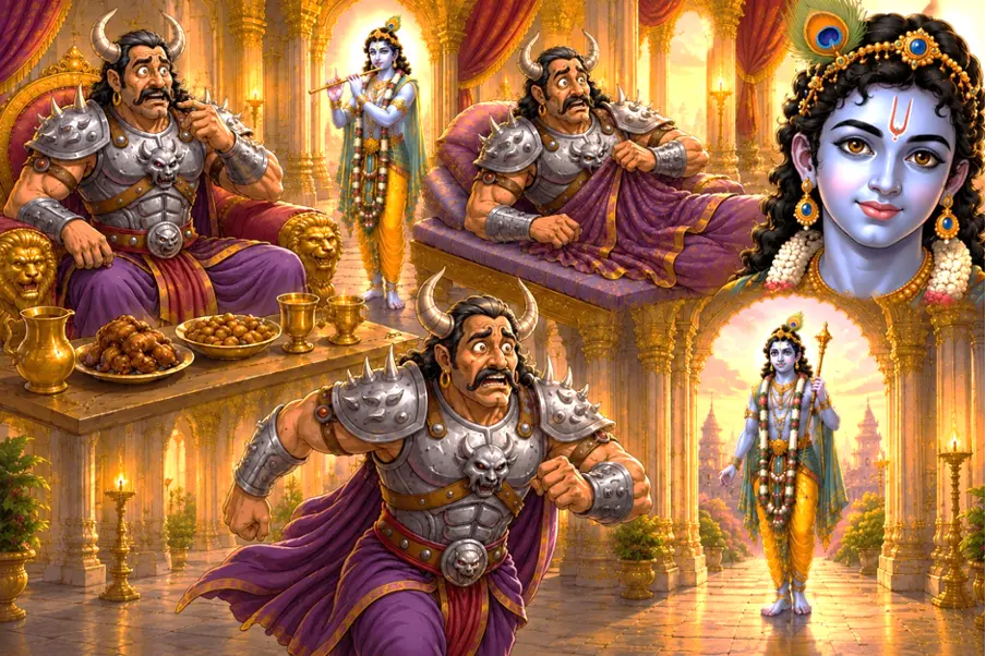 Haunted by the prophecy that Devaki's eighth child would end his life, Kans begins to see Shree Krishna everywhere.