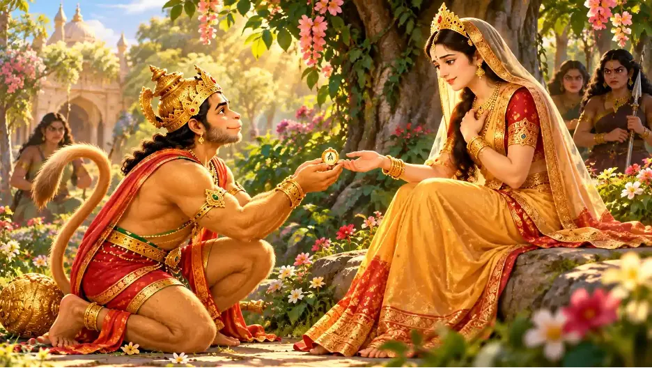 Hanuman offers Shri Ram's ring to Sita