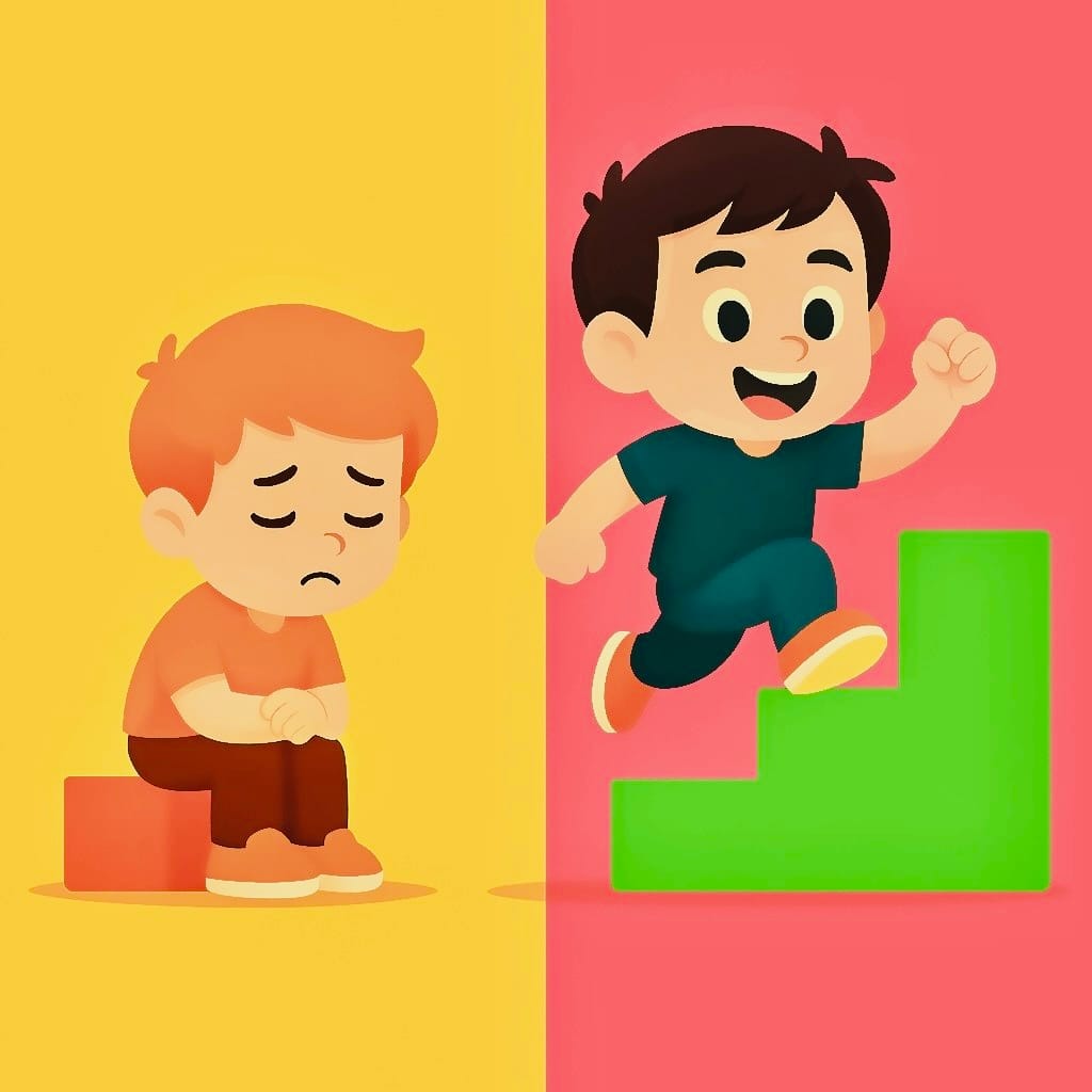 Picture showing one boy as lazy and other one full of energy. 