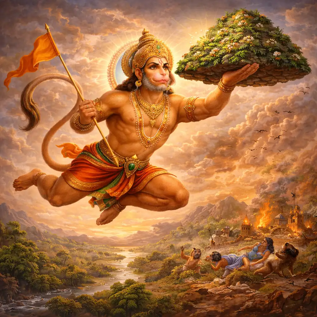 Hanuman carrying the Mountain