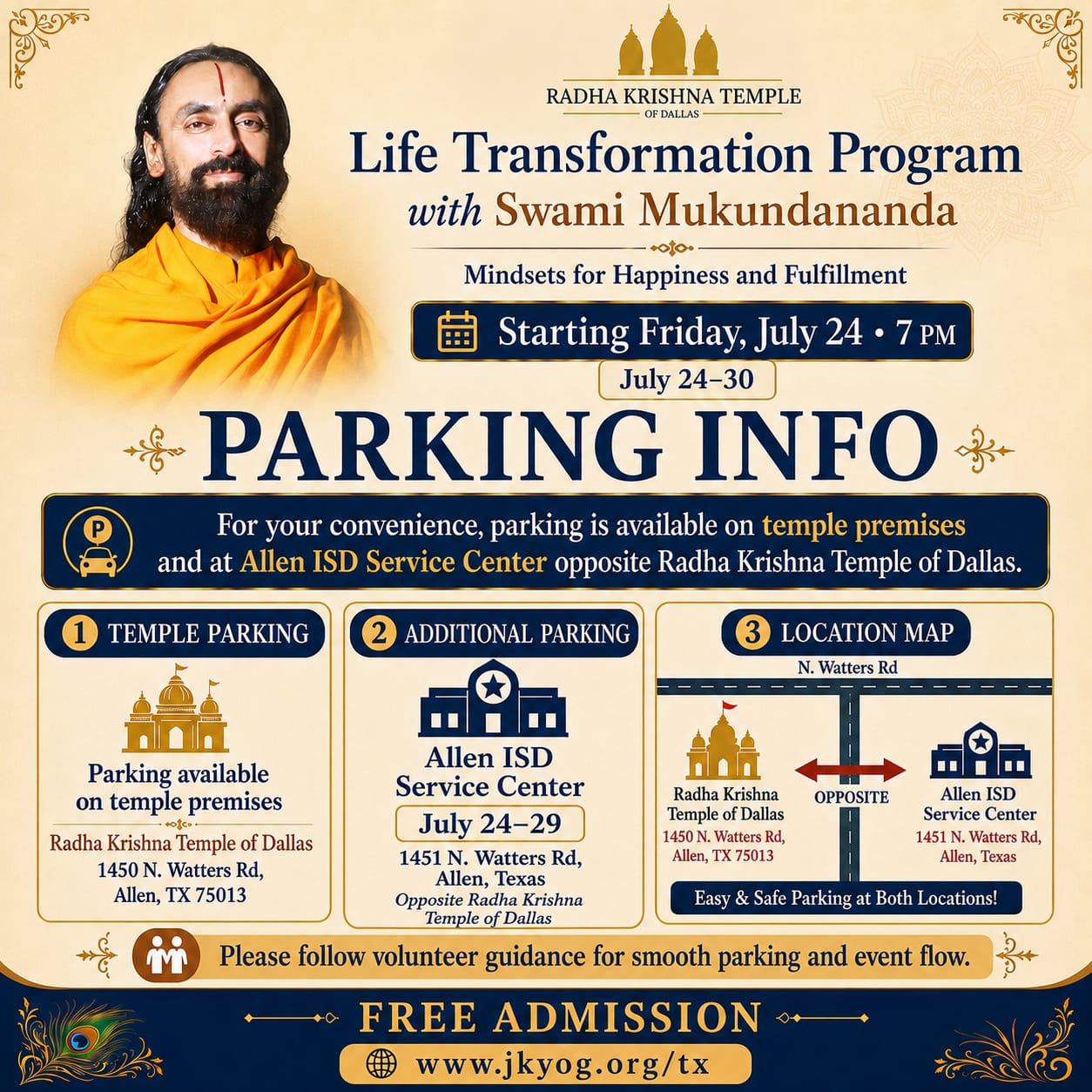 Life Transformation Program Dallas 2026 parking information — temple parking and Allen ISD Service Center